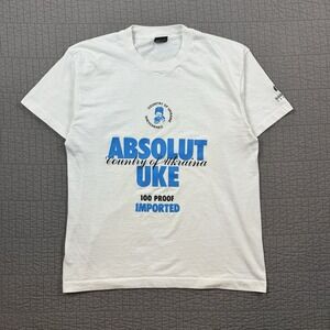 Vtg 80s Screen Stars T Shirt Men Large White Absolut Uke Ukraine Vodka Alcohol